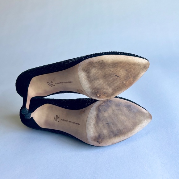 INC International Concepts Black Fabric Black Glitter Dots Almond Toe Pumps sz 8 - Picture 11 of 15